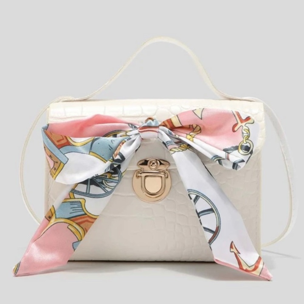 Scarf Decor Croc Embossed Satchel Bag